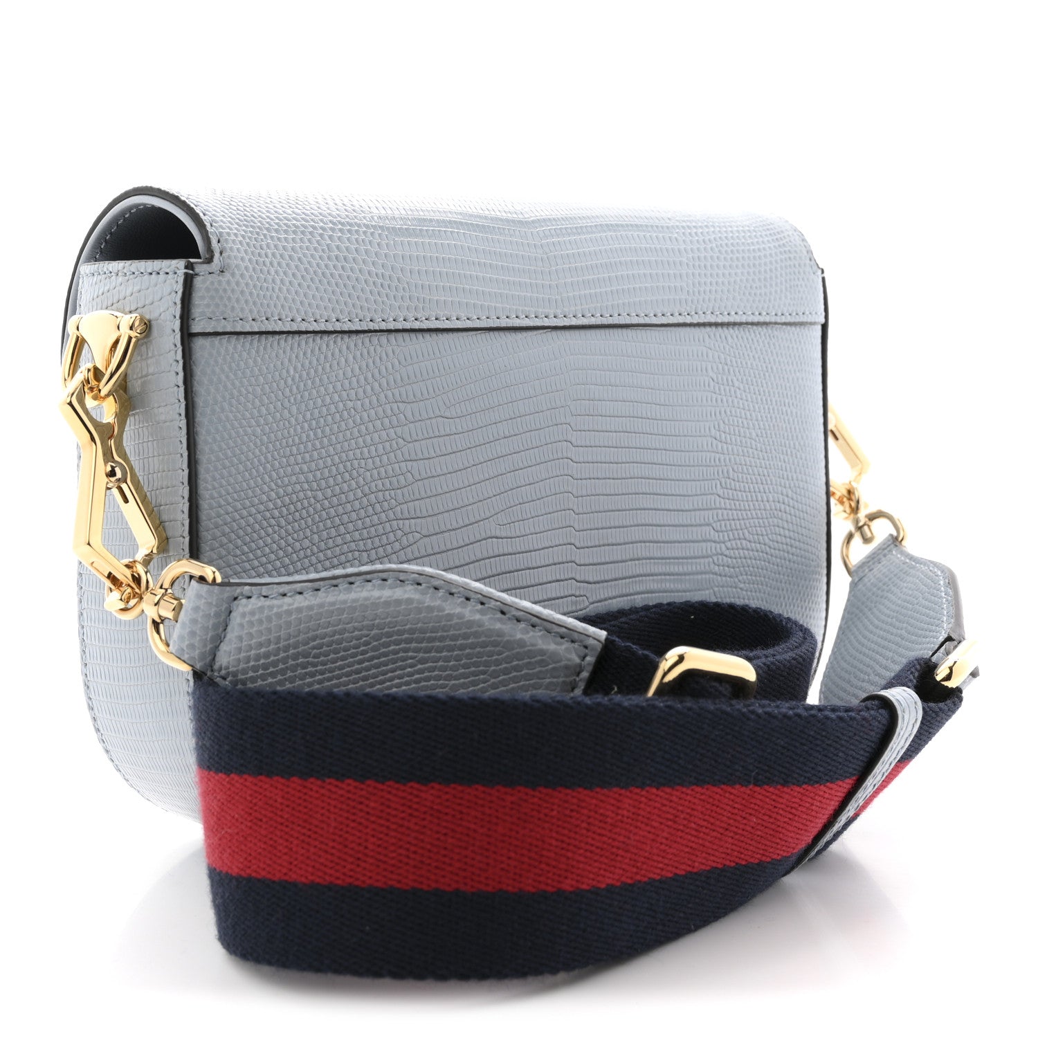 Lizard Web Mini Horsebit 1955 Shoulder Bag Light Blue