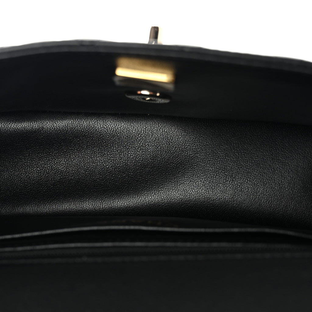 Lambskin Quilted Mini Top Handle Rectangular Flap Black