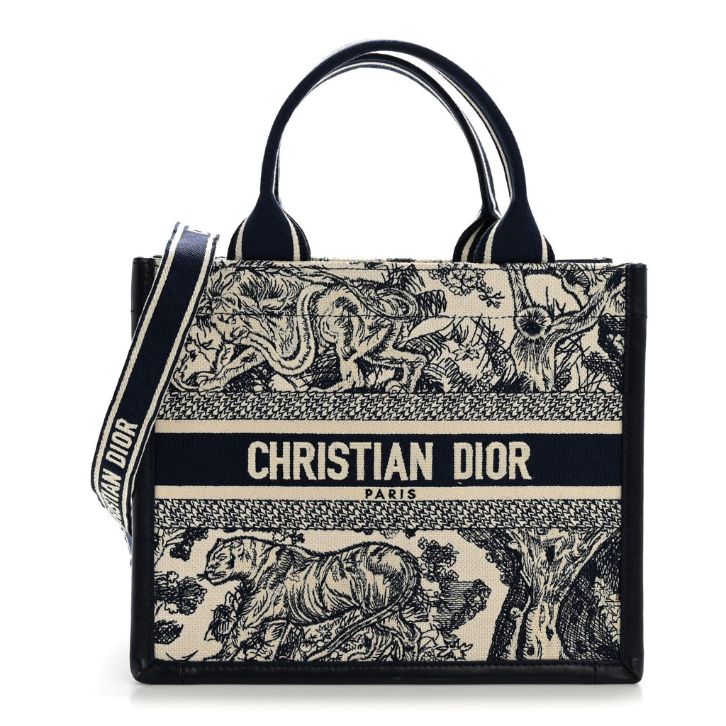 Calfskin Dioriviera Toile De Jouy Small Book Tote With Strap Blue Multicolor