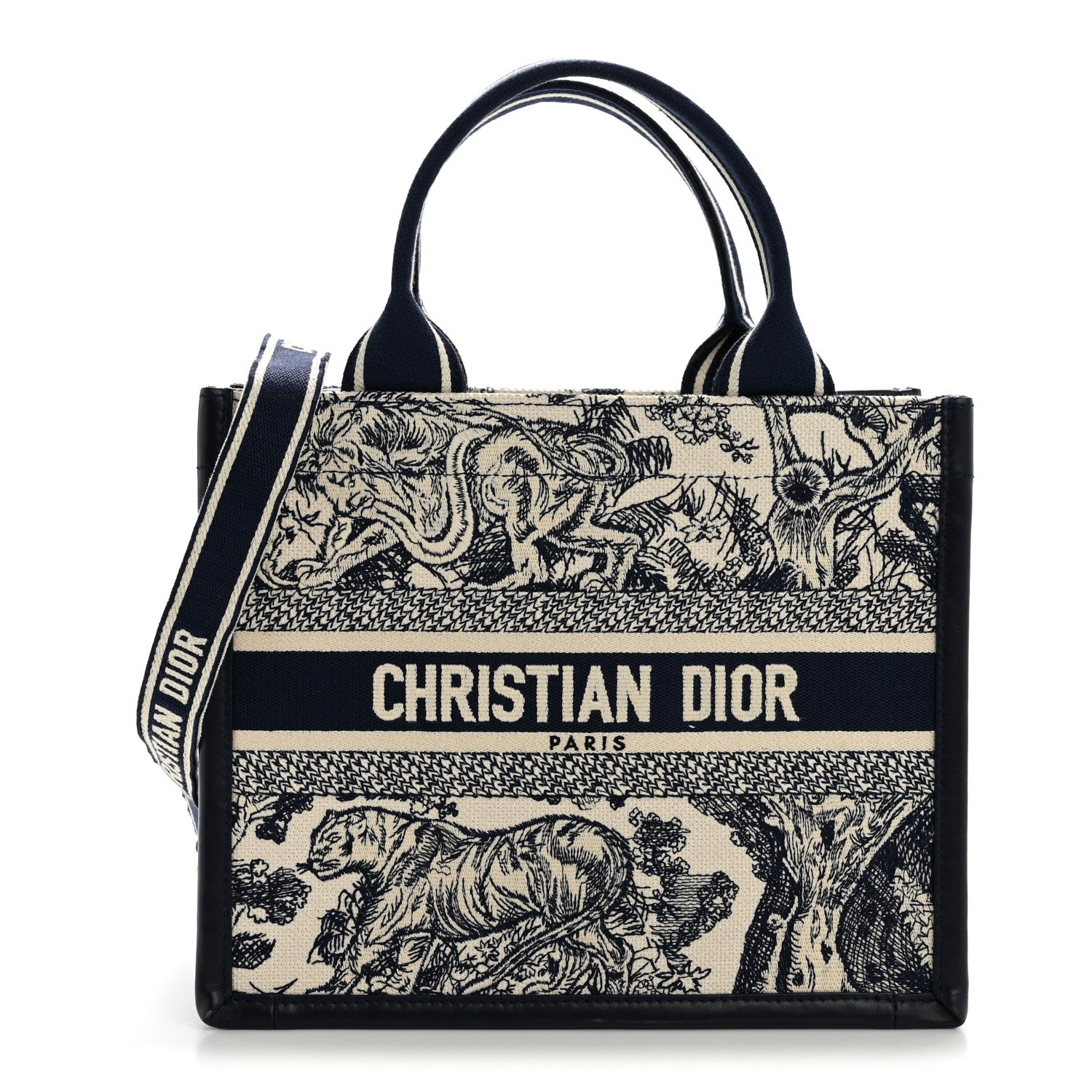Calfskin Dioriviera Toile De Jouy Small Book Tote With Strap Blue Multicolor