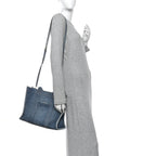 Washed Frayed Denim Logo Medium Hardware Tote Blue