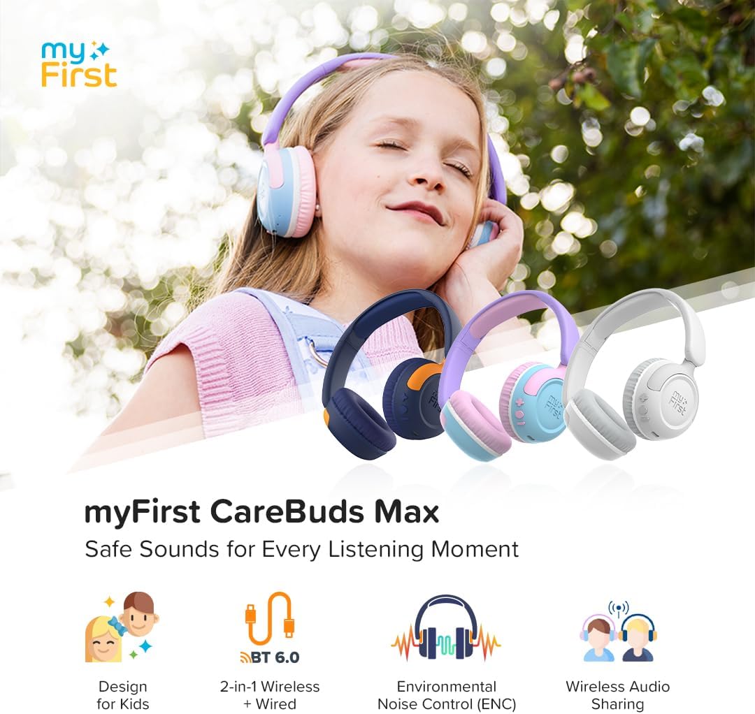 myFirst CareBuds Max - Wireless Headphones for Kids (Cotton Candy)