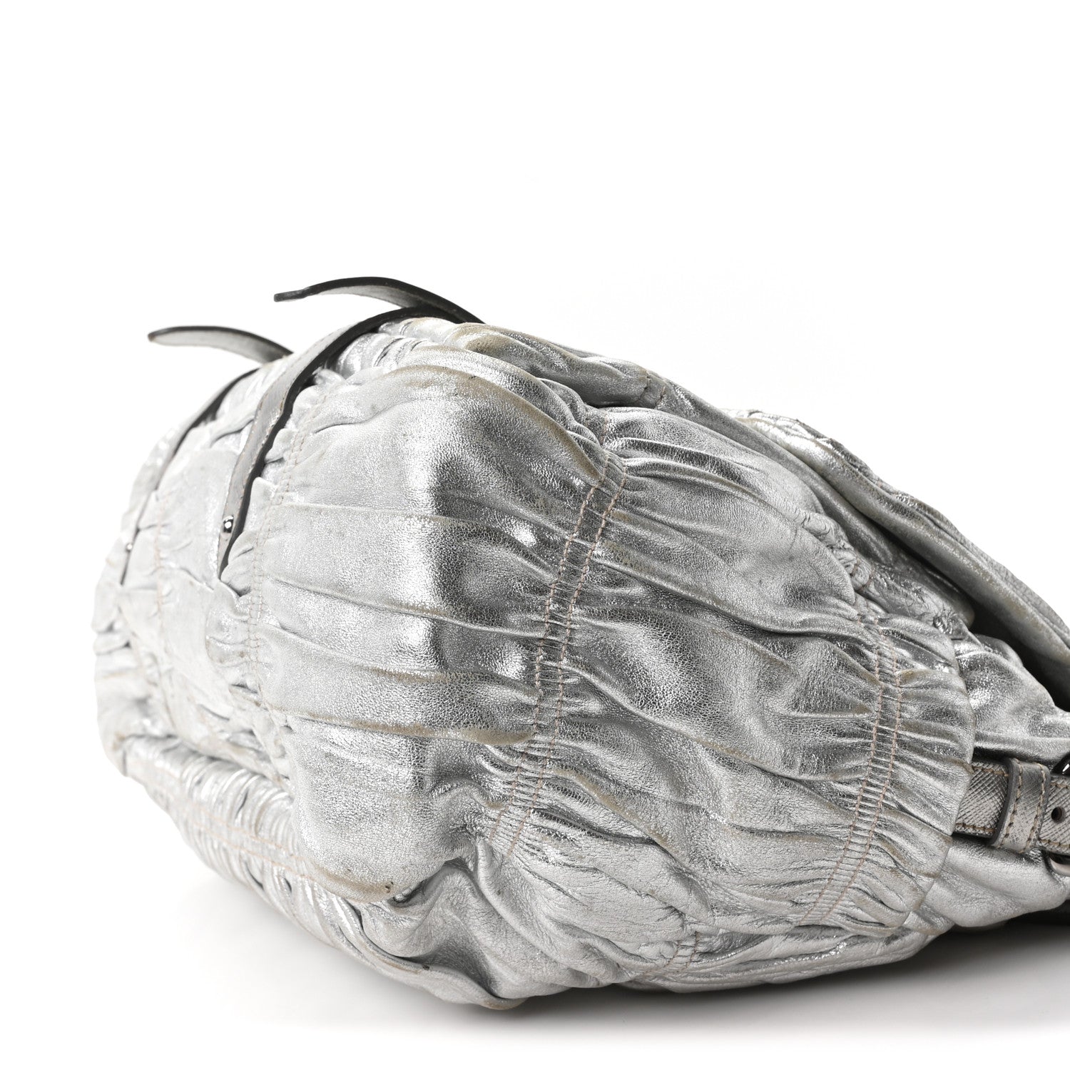 Metallic Nappa Gaufre Messenger Tote Argento
