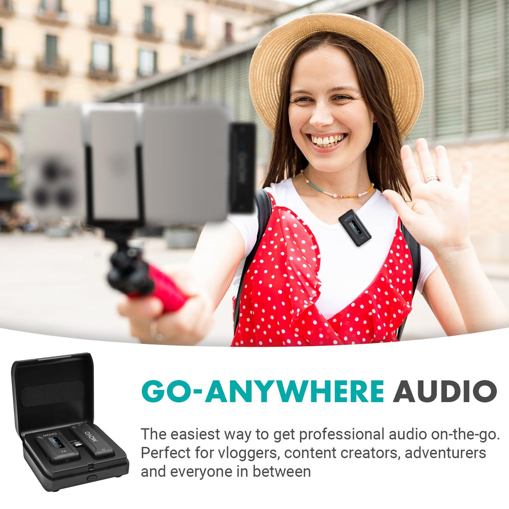 Movo WMX-2-C Wireless Microphone for iPhone 15/16 with Charging Case (USB-C)