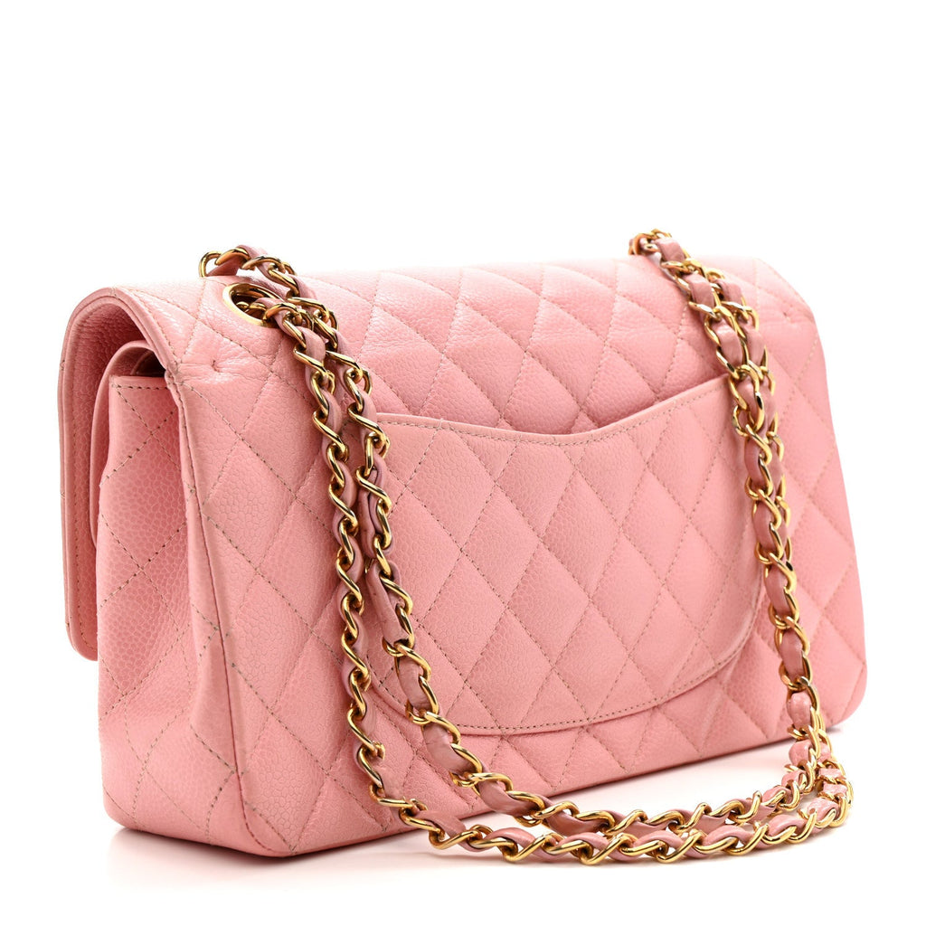 Caviar Quilted Medium Double Flap Pink