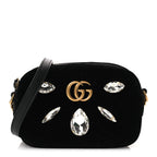 Velvet Matelasse Marquise Crystals Mini GG Marmont Chain Shoulder Bag Black