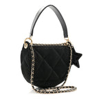 Velvet Effect Nylon Shiny Crumpled Calfskin Coco Neige Quilted Clutch With Chain Black