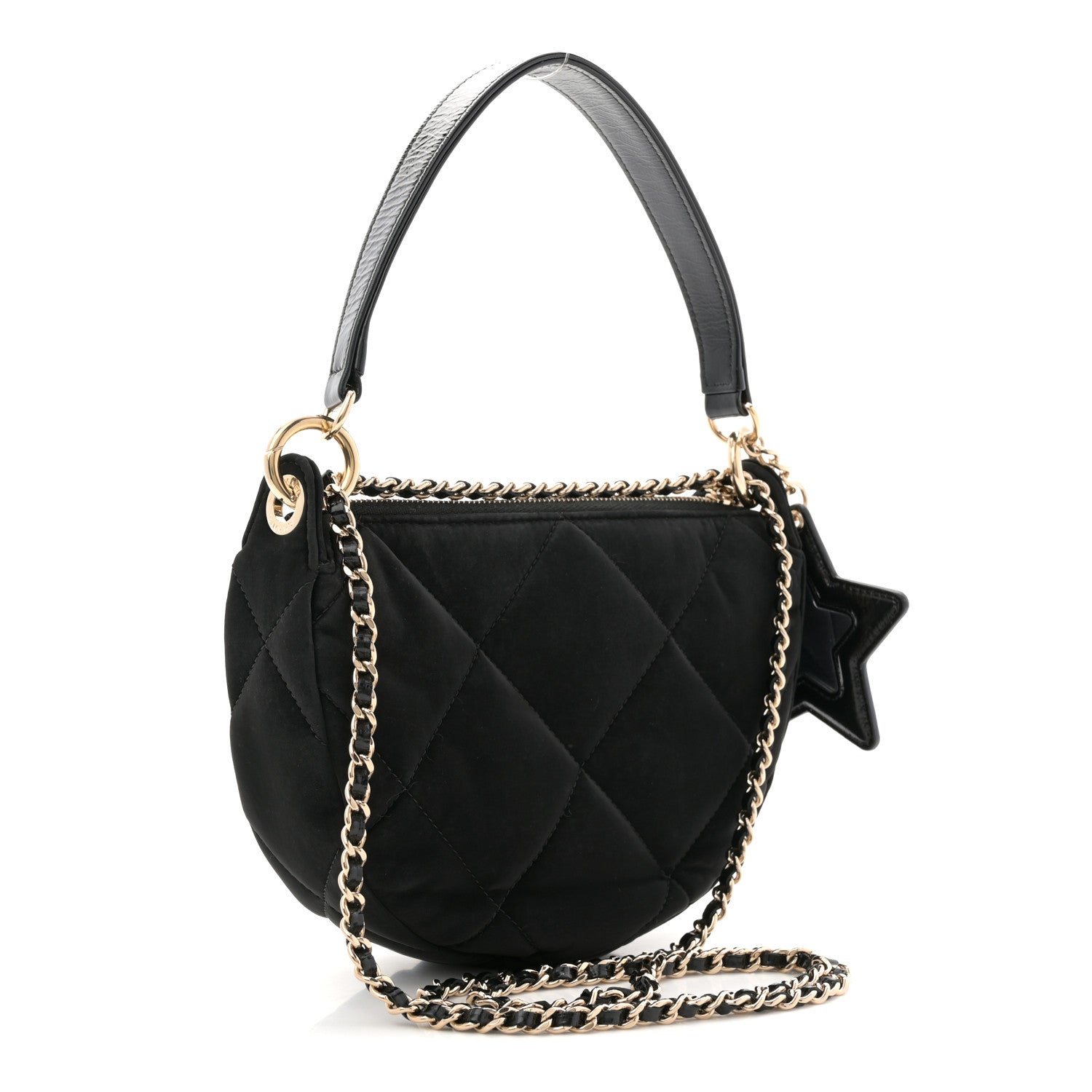 Velvet Effect Nylon Shiny Crumpled Calfskin Coco Neige Quilted Clutch With Chain Black