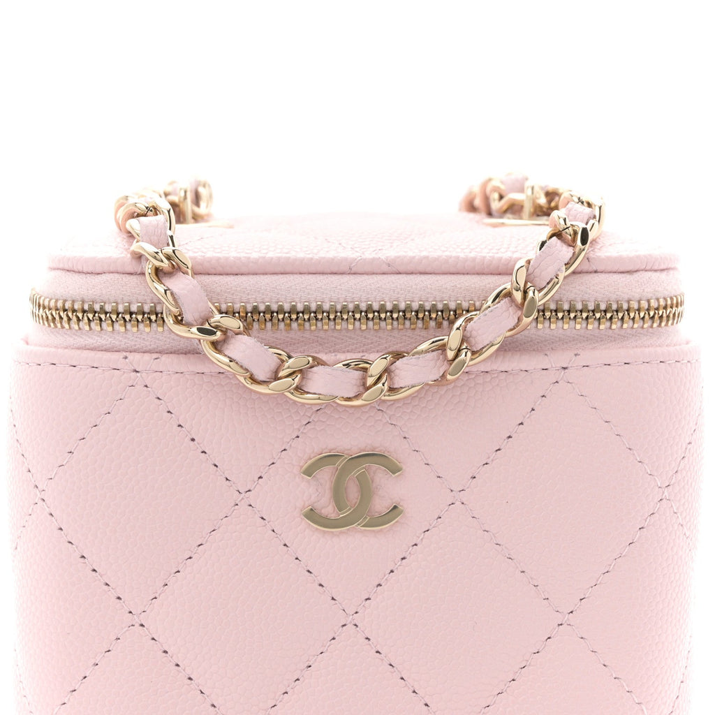 Caviar Quilted Mini Vanity Case With Chain Light Pink