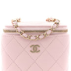 Caviar Quilted Mini Vanity Case With Chain Light Pink