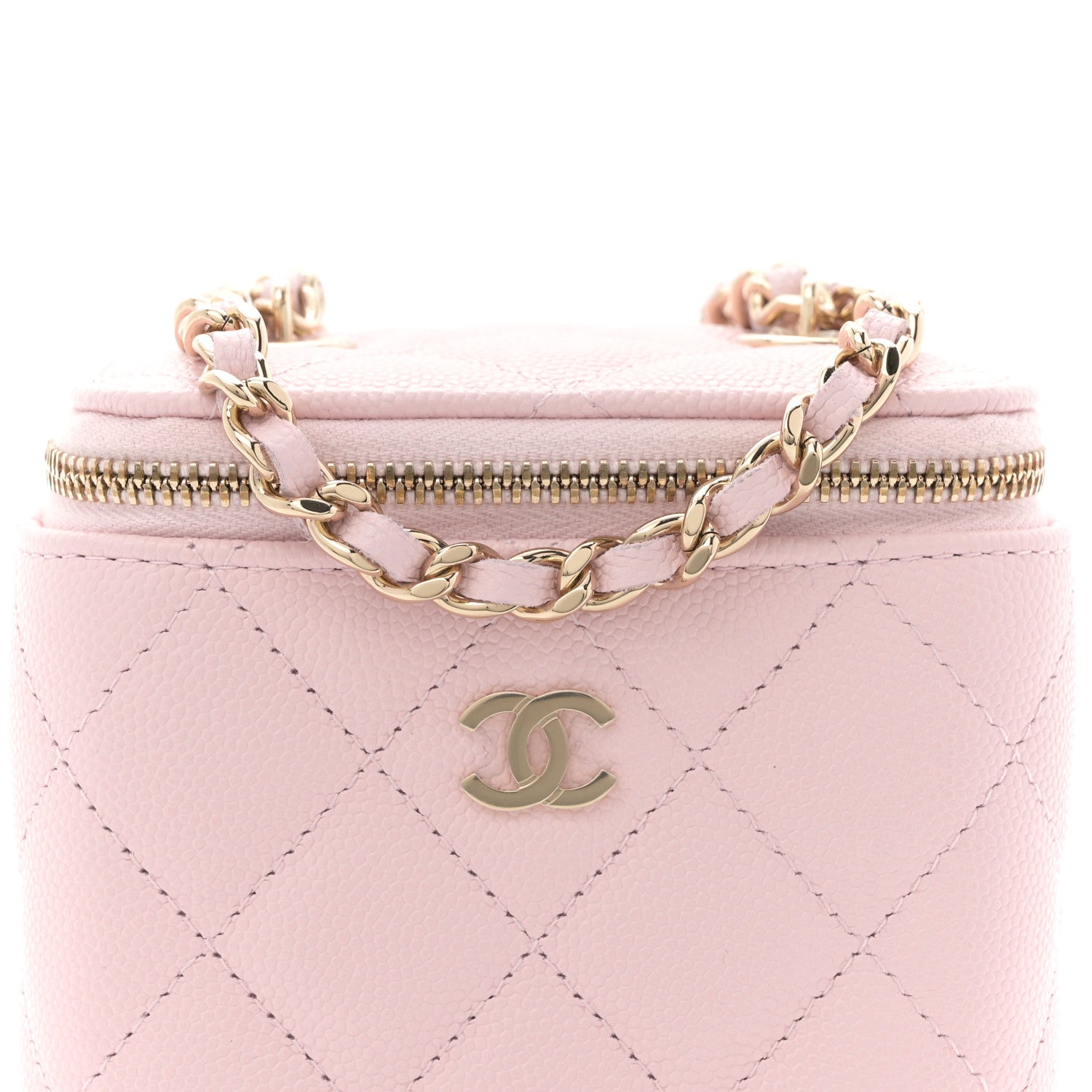 Caviar Quilted Mini Vanity Case With Chain Light Pink