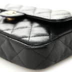Caviar Quilted Flap Phone Holder With Chain Black