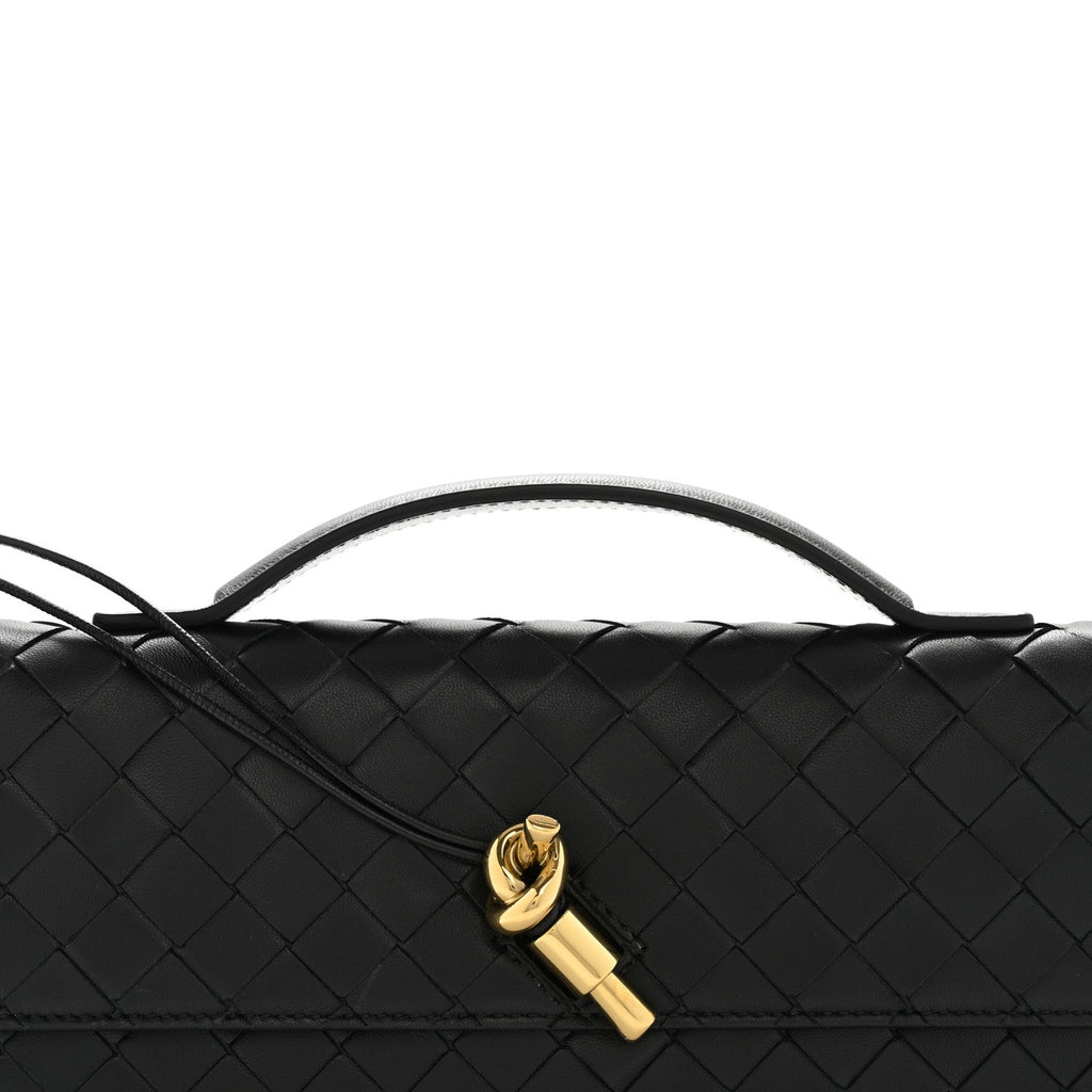 Nappa Intrecciato Long Andiamo Top Handle Clutch Black