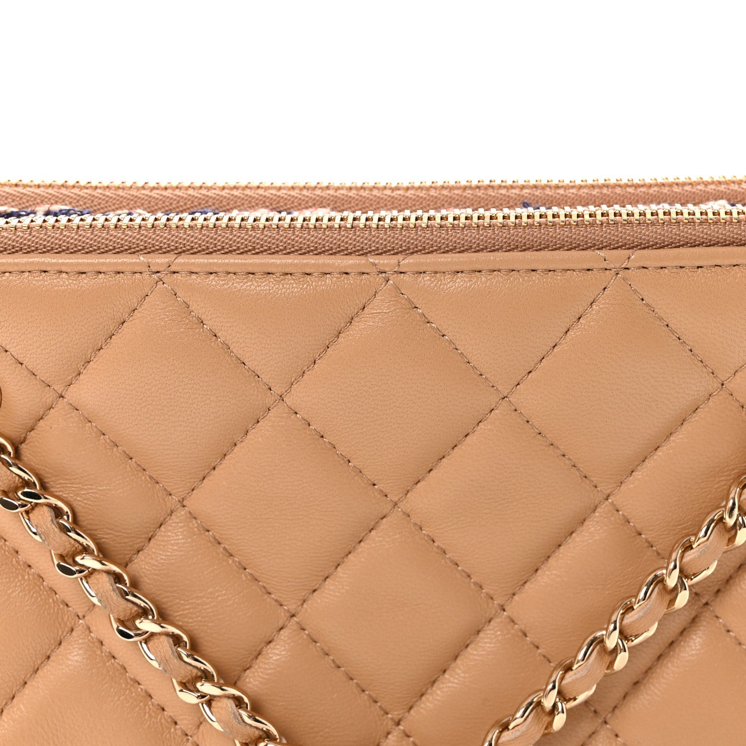Tweed Lambskin Quilted Pouch Beige Multicolor