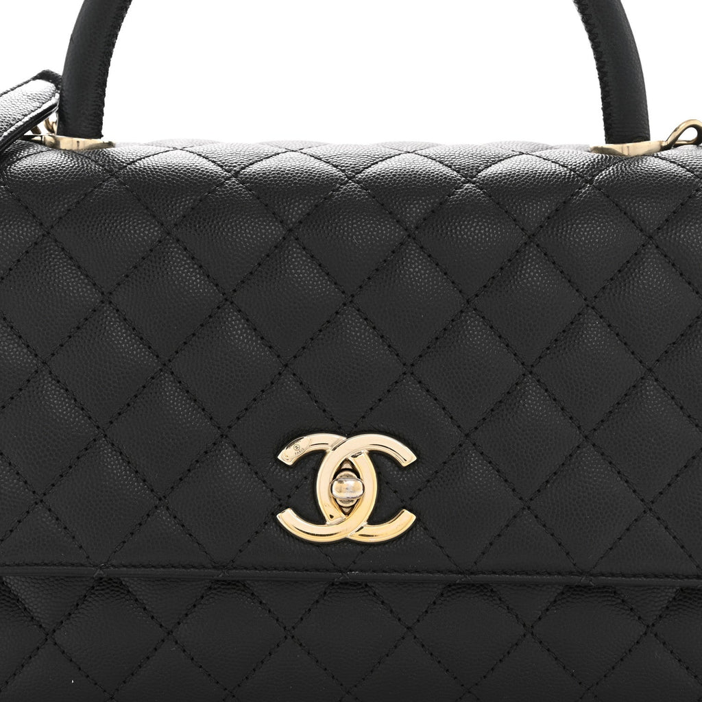 Caviar Quilted Small Coco Handle Flap Black