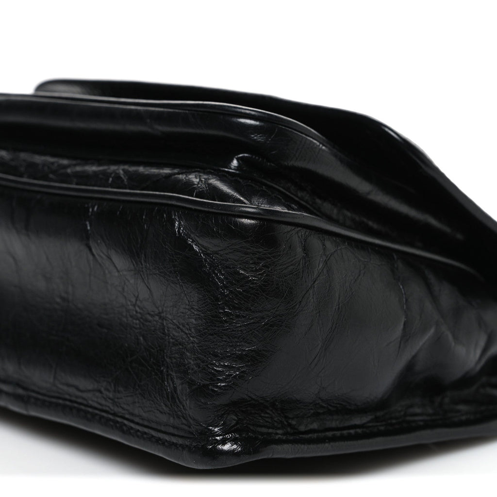 Crinkled Calfskin Matelasse Monogram Baby Niki Chain Satchel Black