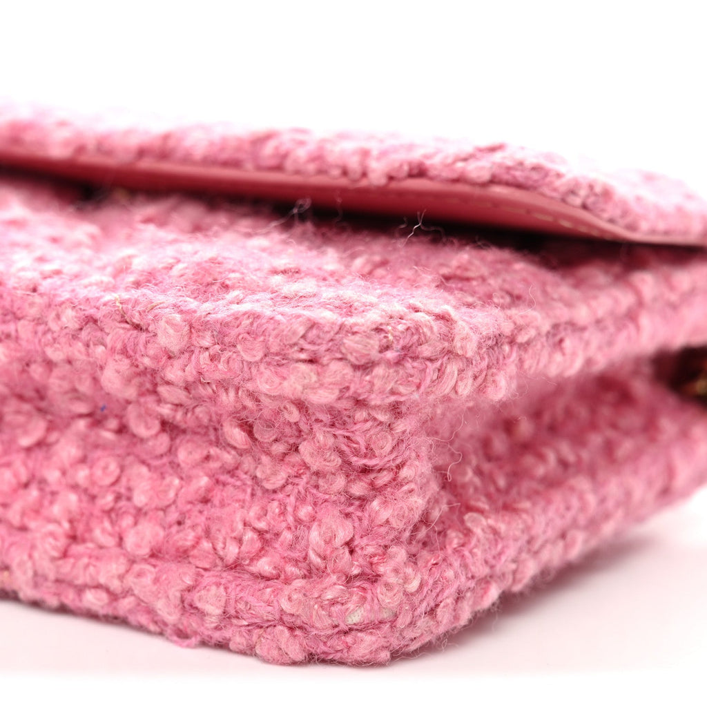 Tweed Quilted Flap Chain Waist Bag Pink