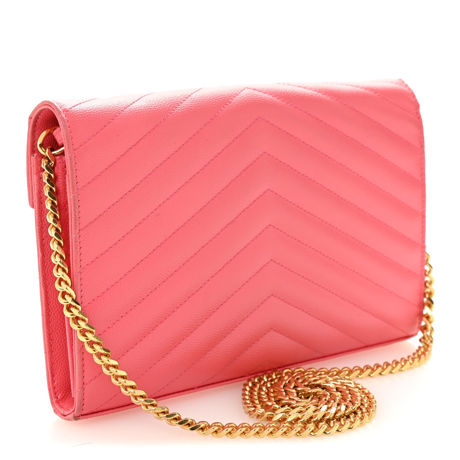 Grain De Poudre Matelasse Chevron Monogram Chain Wallet Rose Clair