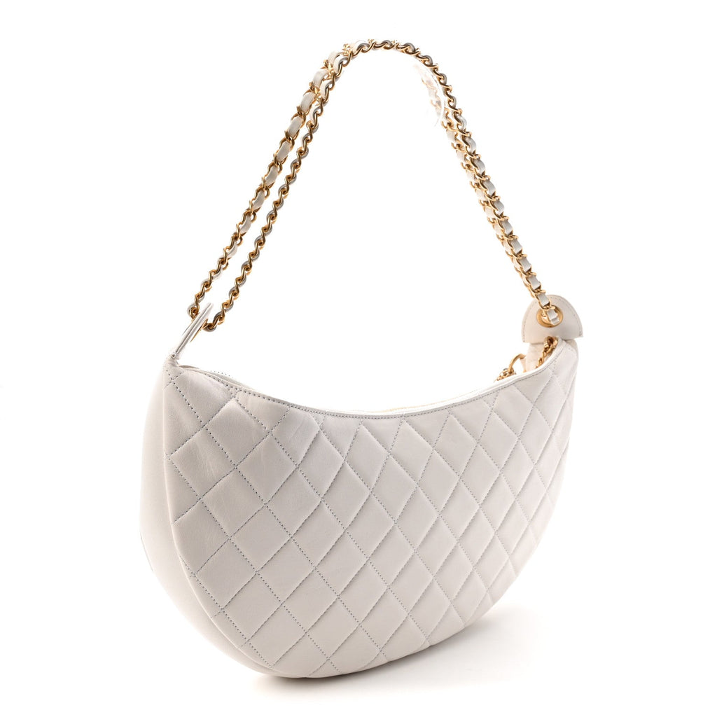 Lambskin Quilted All About Chains Hobo White