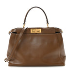 Vitello Morgan Fabric Jacquard Pequin Medium Peekaboo Iconic Satchel Foresta Tobacco Black