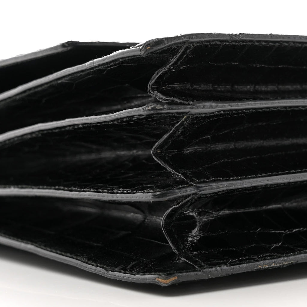 Crocodile Accordion Flap Shoulder Bag Black