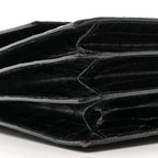 Crocodile Accordion Flap Shoulder Bag Black