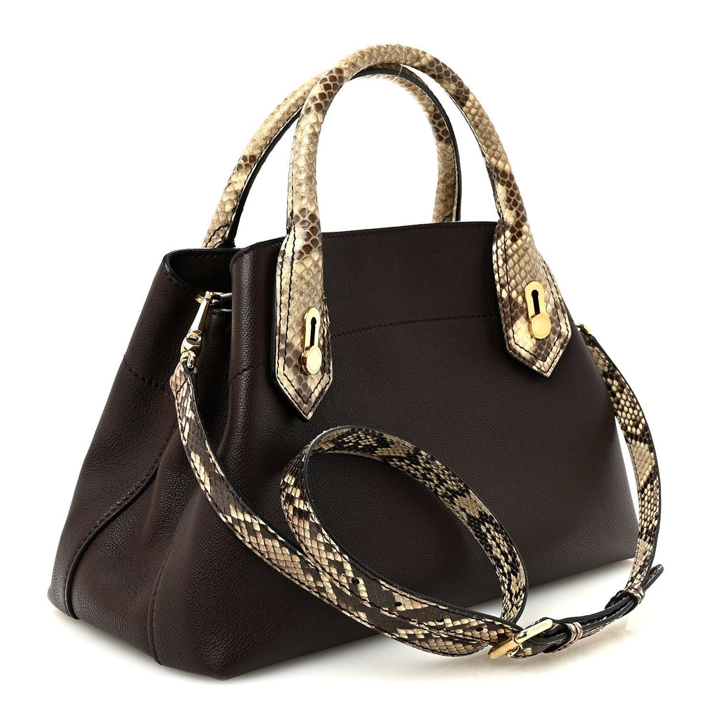 Grainy Calfskin Snakeskin Small Milton Satchel  Brown Natural