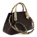 Grainy Calfskin Snakeskin Small Milton Satchel  Brown Natural
