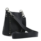 Pebbled Calfskin Mini Rockstud Flip-Lock Messenger Bag Black