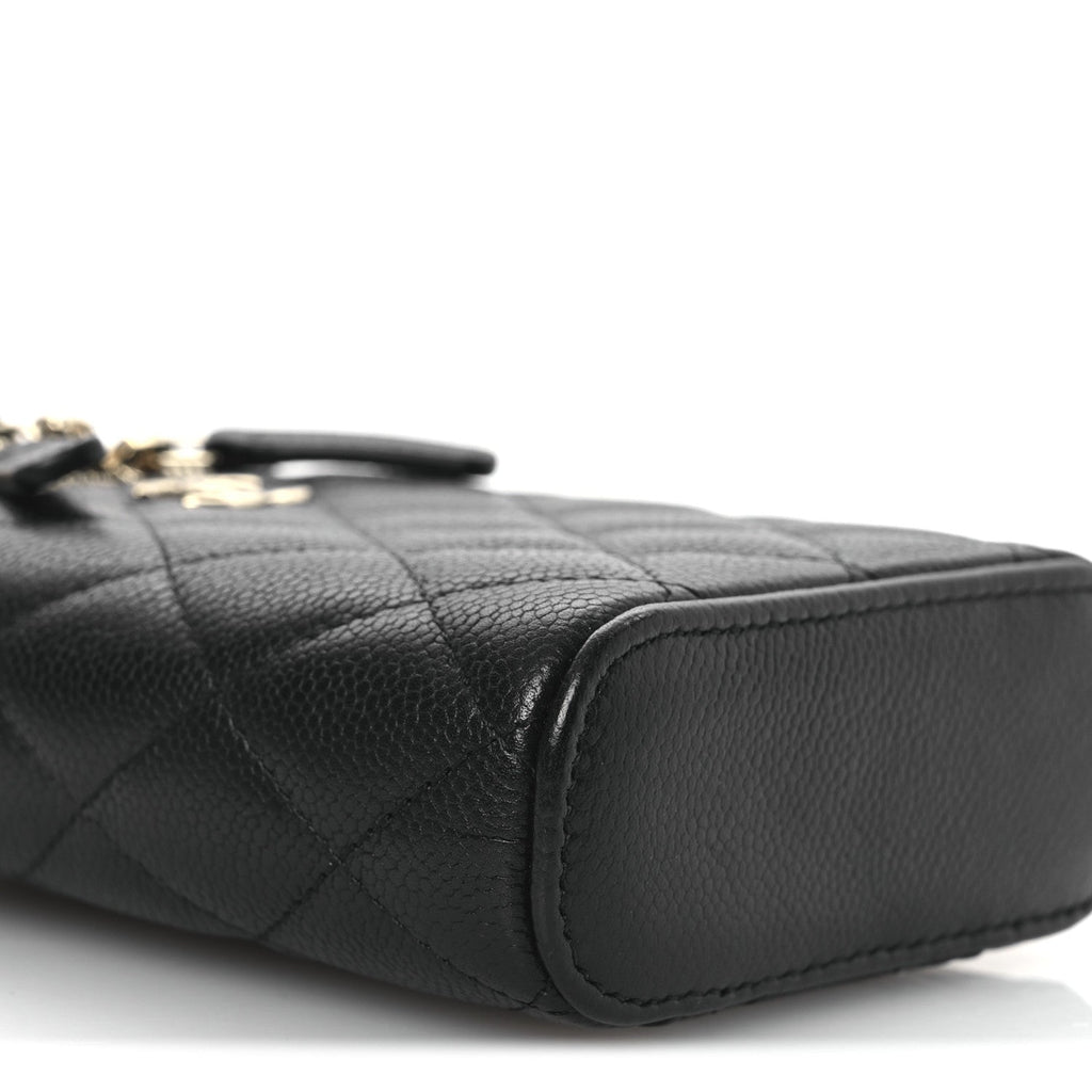 Caviar Quilted Small Vertical Coco Beauty Vanity Case With Chain Black
