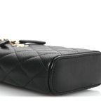 Caviar Quilted Small Vertical Coco Beauty Vanity Case With Chain Black