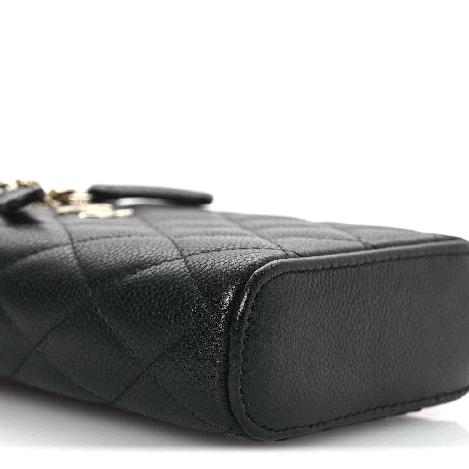 Caviar Quilted Small Vertical Coco Beauty Vanity Case With Chain Black