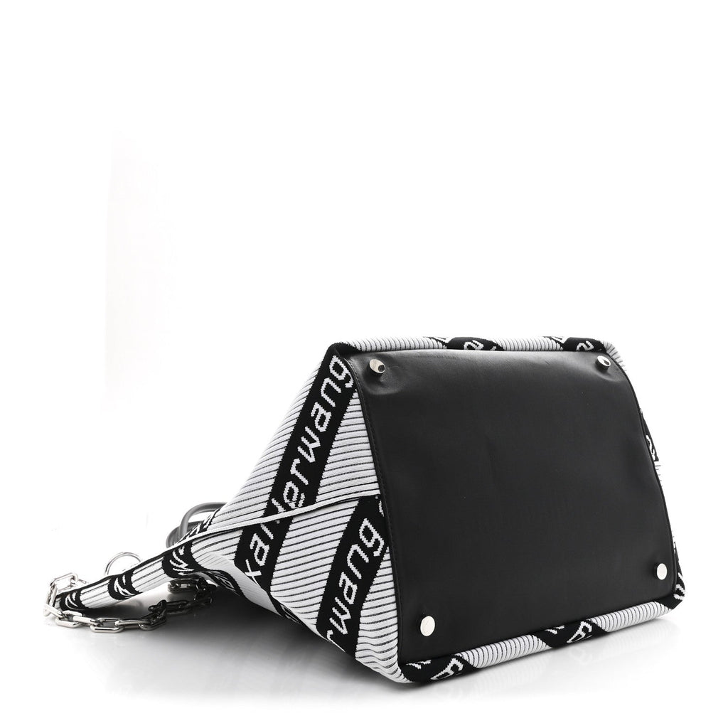 Knit Jacquard Diagonal Logo Roxy Tote White Black