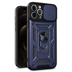 Kickstand Ring Holder With Slide Camera Cover Tpu Shockproof Case And Magnetic Car Mount For Apple Iphone 12 Pro Max In Blue