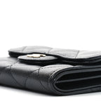 Caviar Quilted Flap Card Holder On Chain Black