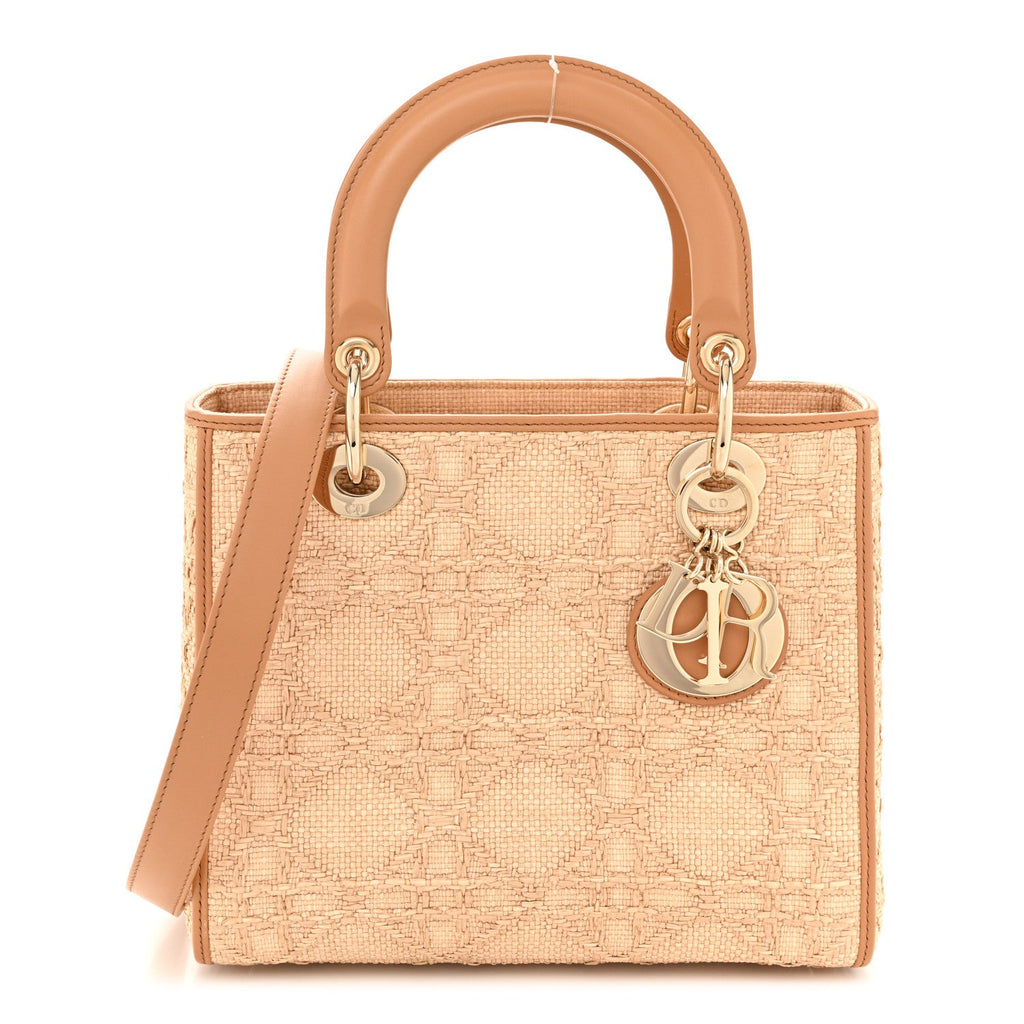 Raffia Medium Lady Dior Bag Beige