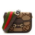Monogram Jumbo GG Textured Dollar Calfskin Web Mini Horsebit 1955 Shoulder Bag Camel Ebony New Acero