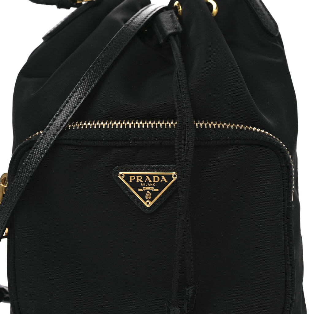 Saffiano Tessuto Nylon Mini Bucket Crossbody Bag Black