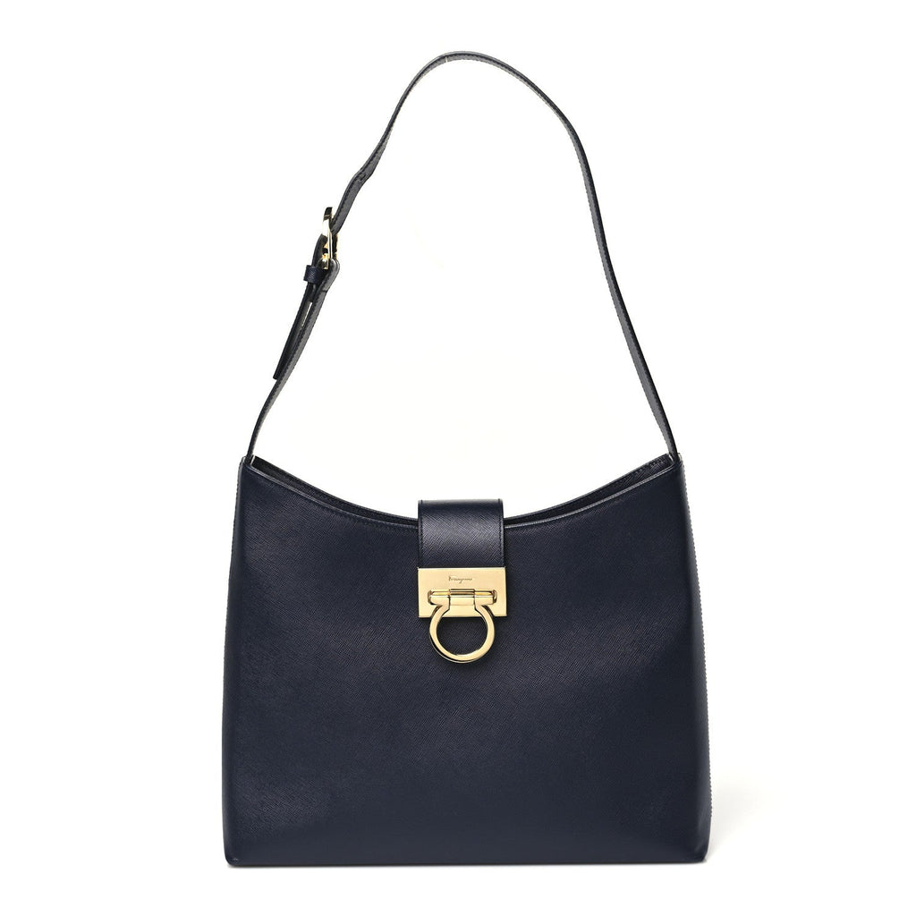 Hammered Calfskin Trifolio Shoulder Bag Navy