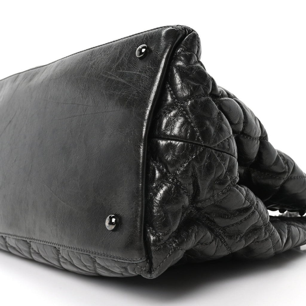 Metallic Aged Calfskin Quilted Small Chain Me Tote Dark Silver
