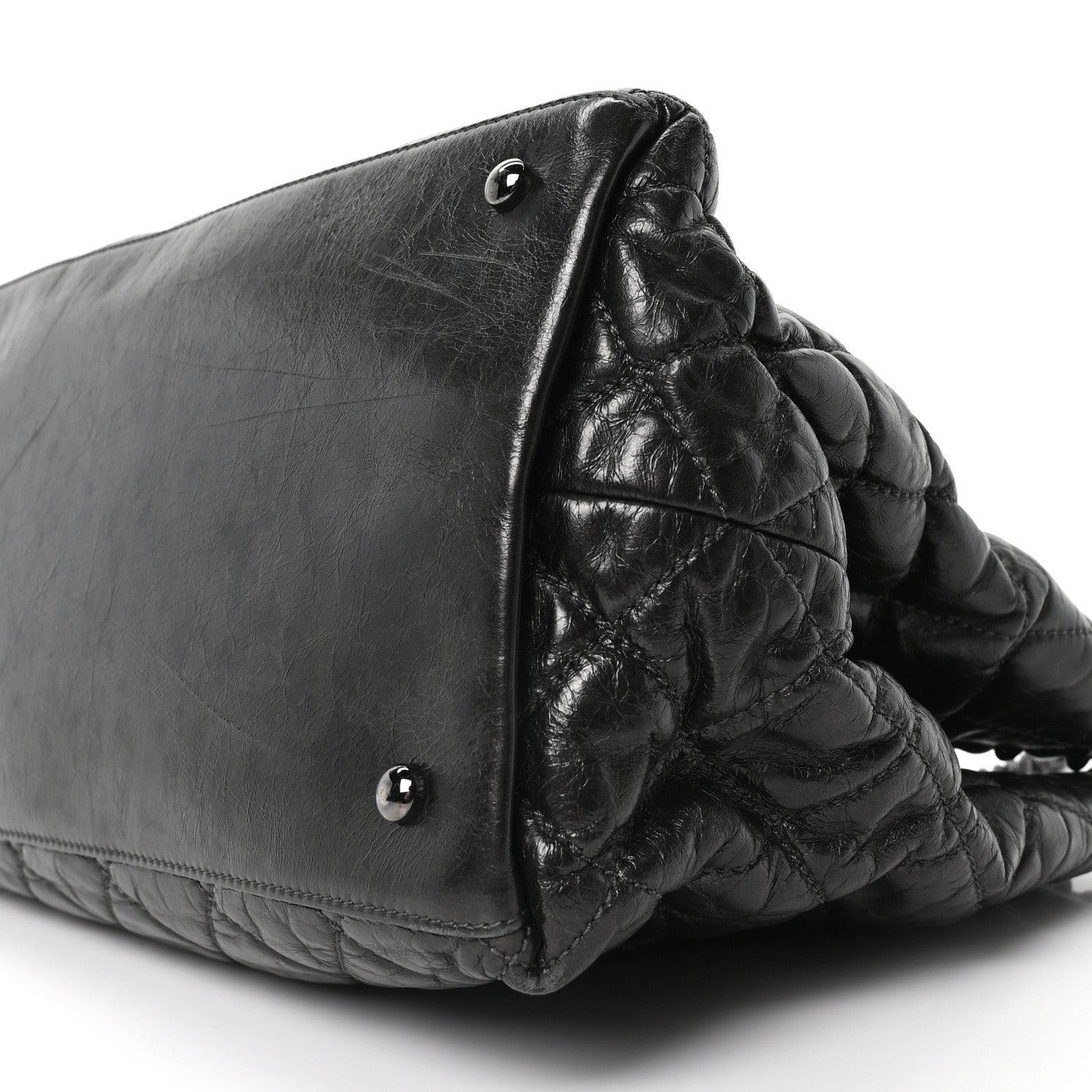 Metallic Aged Calfskin Quilted Small Chain Me Tote Dark Silver