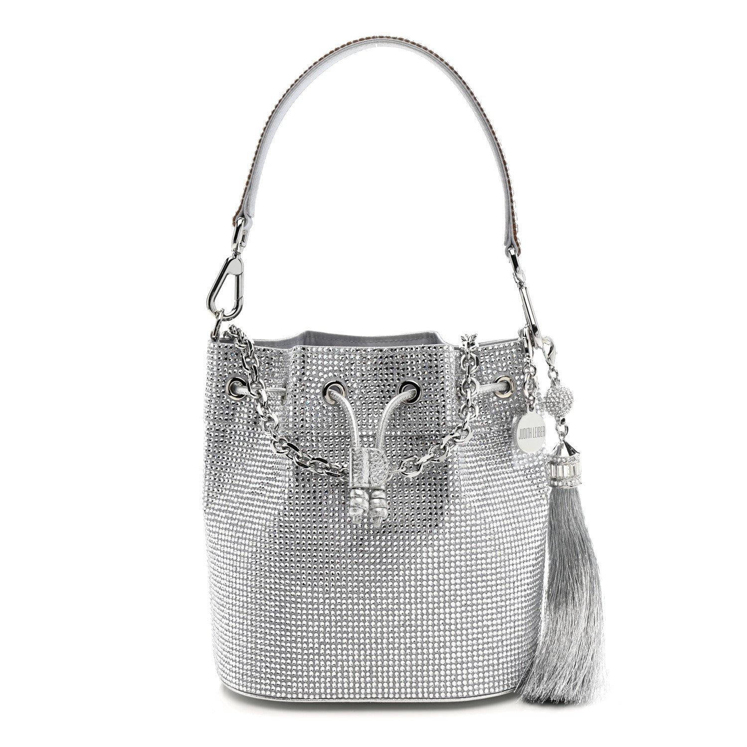 Satin Crystal Embellished Medium Piper Bucket  Silver Rhine