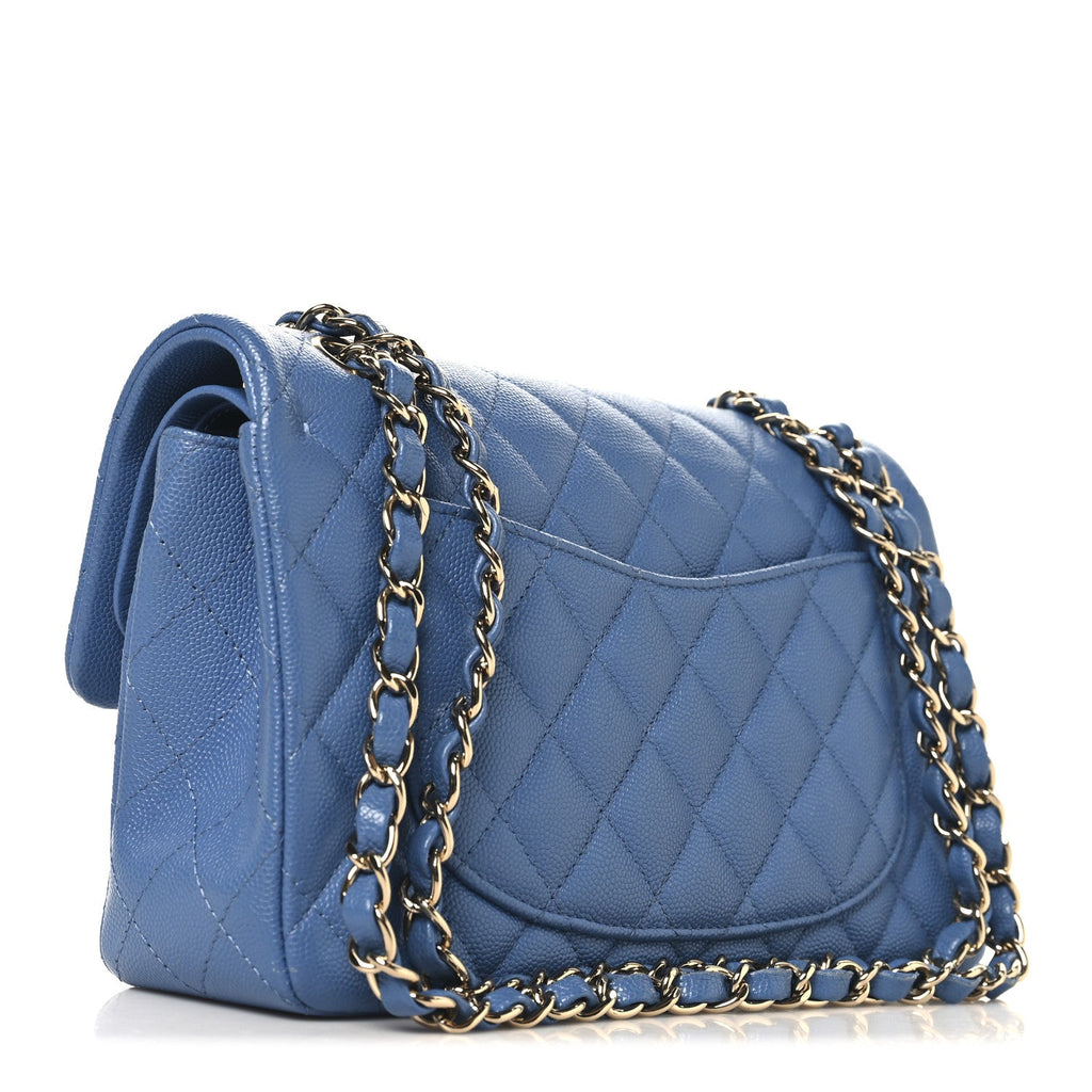 Caviar Quilted Small Double Flap Blue