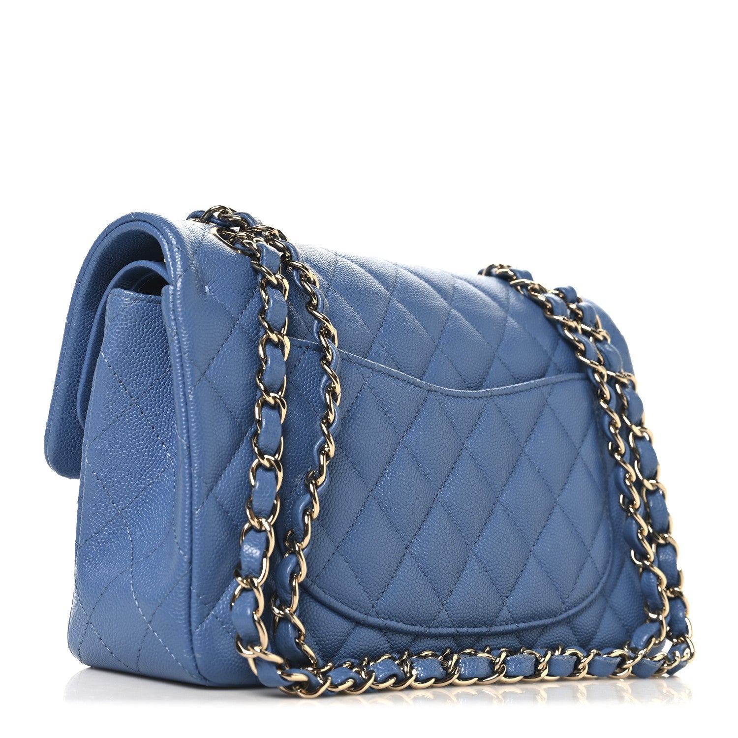 Caviar Quilted Small Double Flap Blue