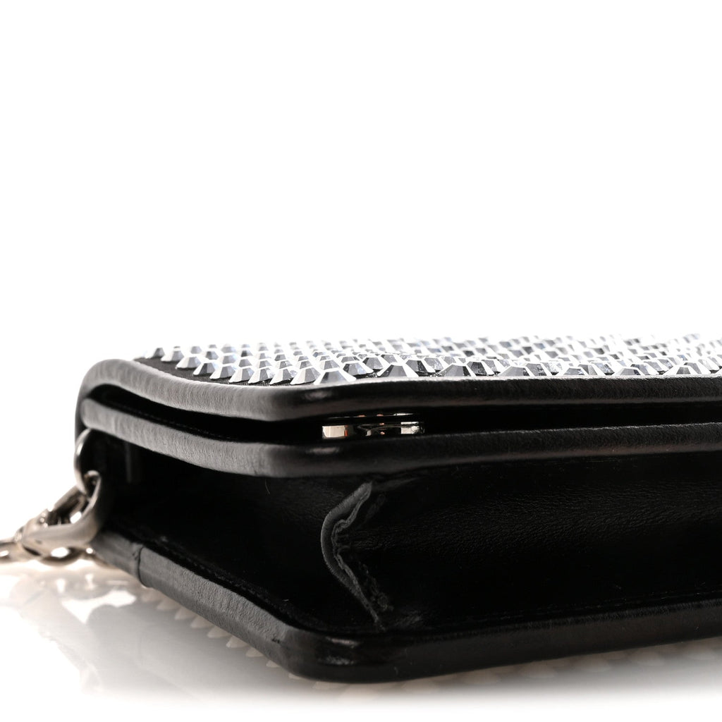 Satin Crystal Metal Triangle Logo Mini Crossbody Bag Cristal