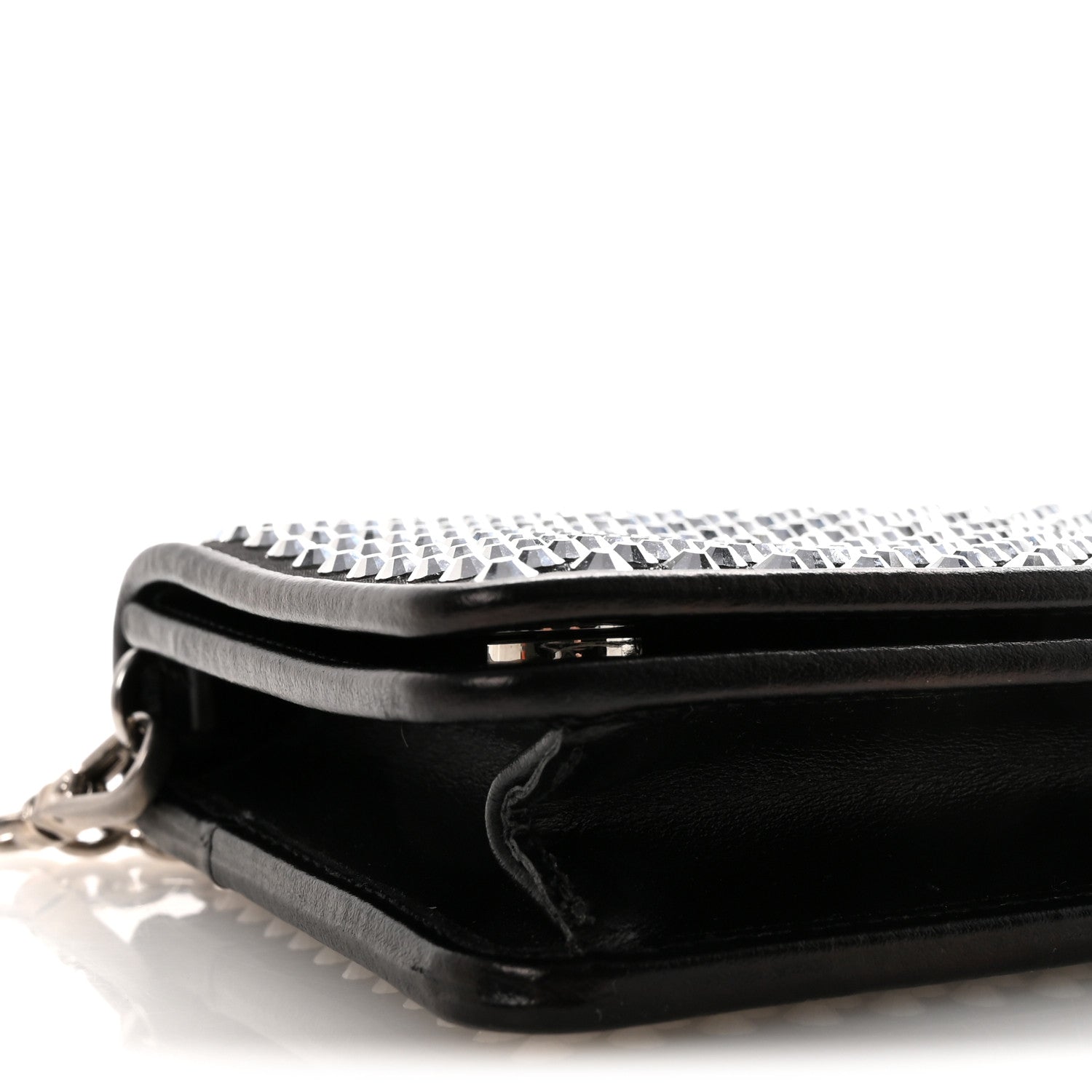 Satin Crystal Metal Triangle Logo Mini Crossbody Bag Cristal