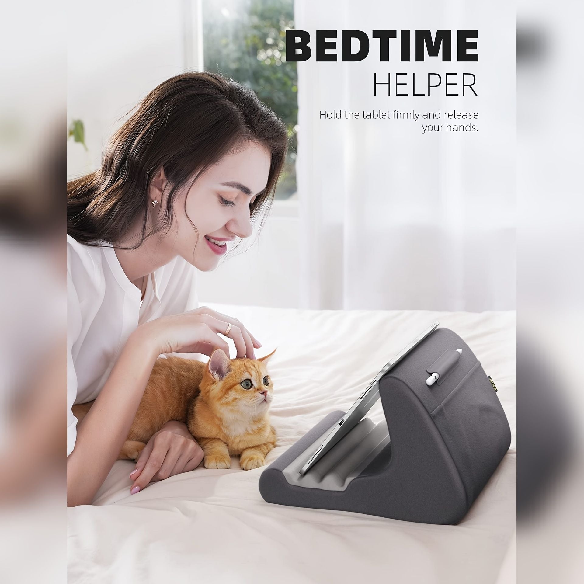 Tablet Stand; Tablet Pillow Holder - Tablet Pillow Soft Pad For Bed; Lap Tablet Dock With Stylus Mount & Pocket; For IPad Pro 12.9; Air; Mini; Kindle; Galaxy Tab And 4-13" Tablet