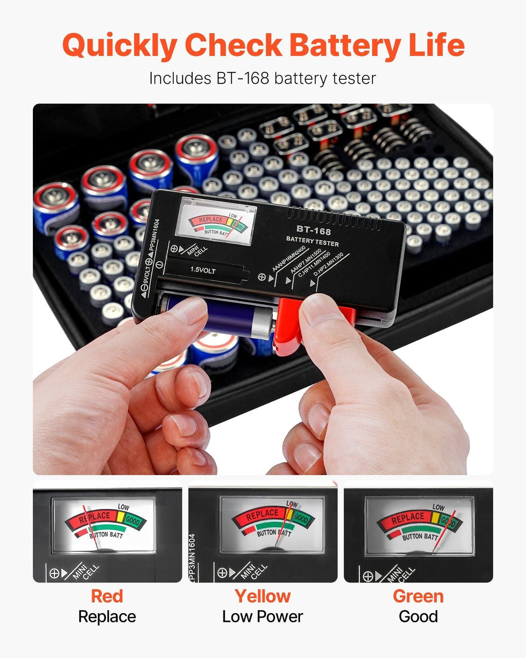 Battery Organizer Storage Box with Reader BT-168 Holds 167 Batteries (Box Only)