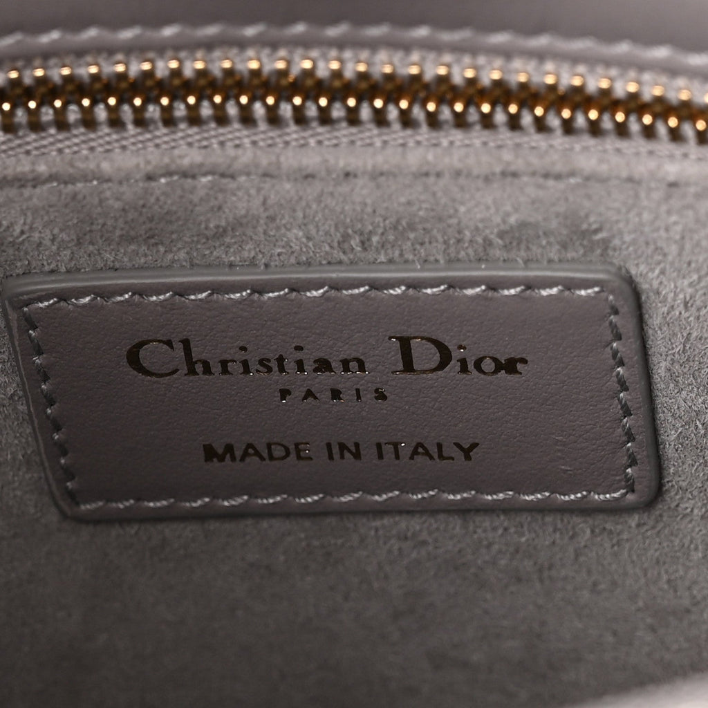 Calfskin Satin Celestial Bead Embroidery Embroidered Small Lady Dior Grey Multicolor