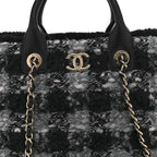 Tweed Shearling Quilted Lambskin Shopping Tote  Black Grey